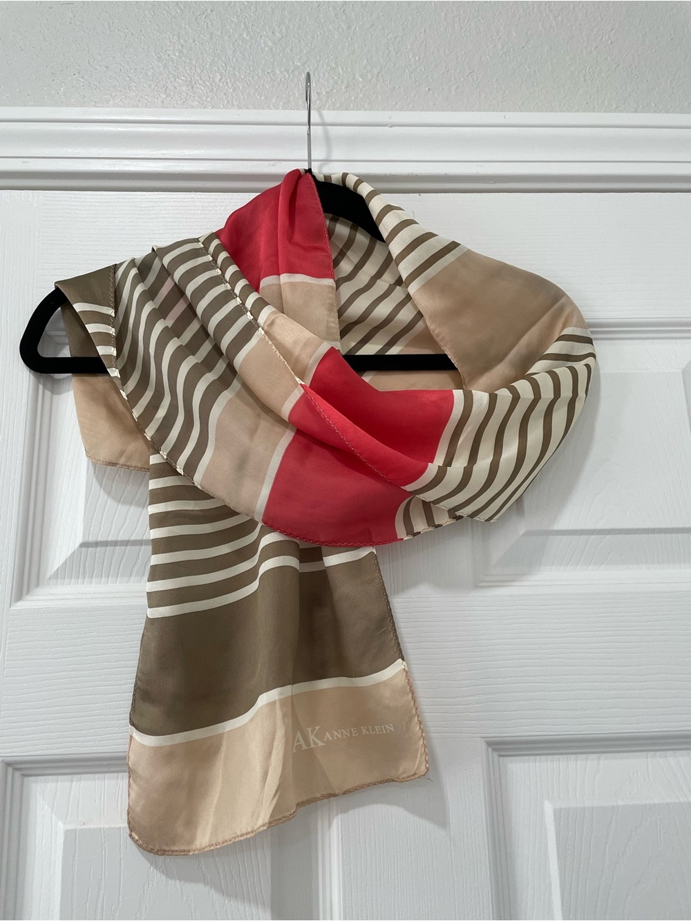 Anne Klein striped Coral and Cream silk scarf